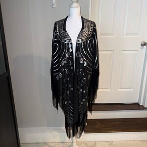 Anna Kaci Sequin Black Fringe Wrap Party Cape Shawl Wedding Guest Party O/S New